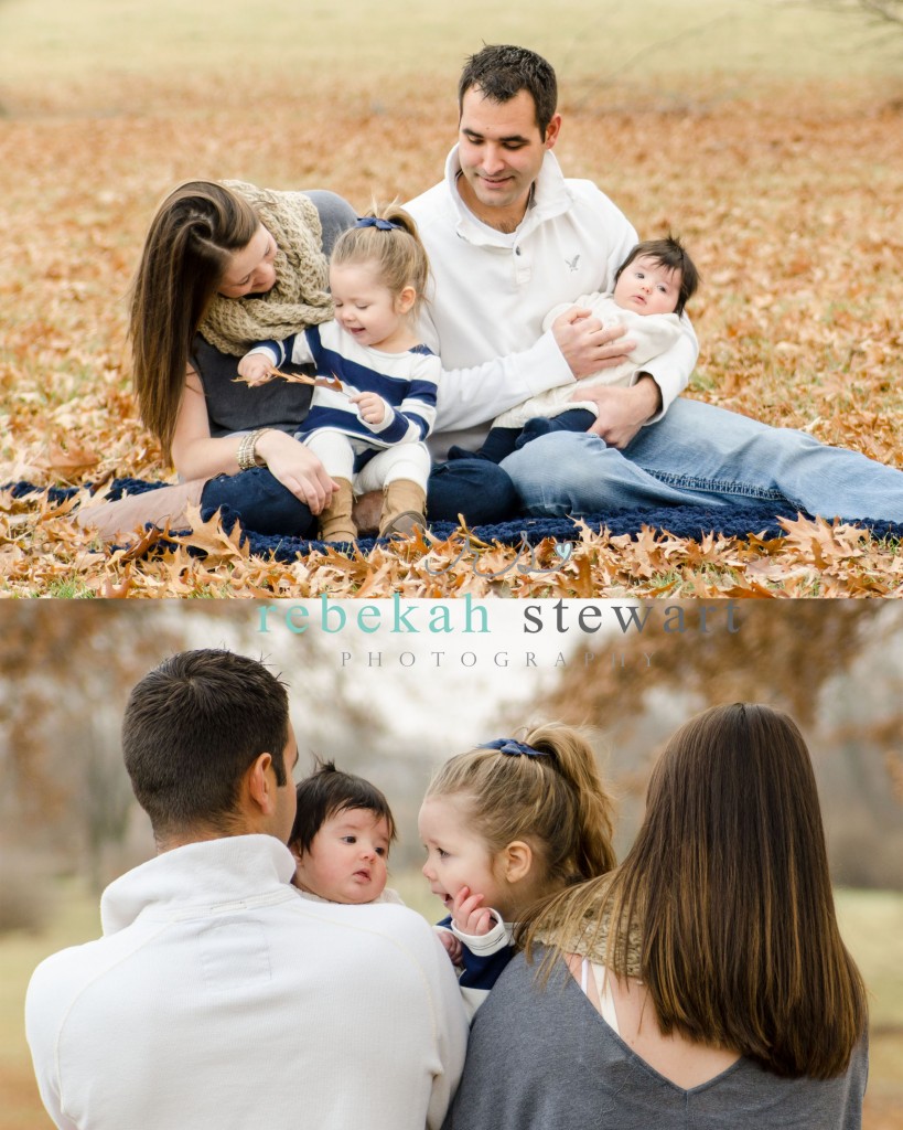 A family of four with two daughters plays in the leaves {Cedar Rapids family photographer}