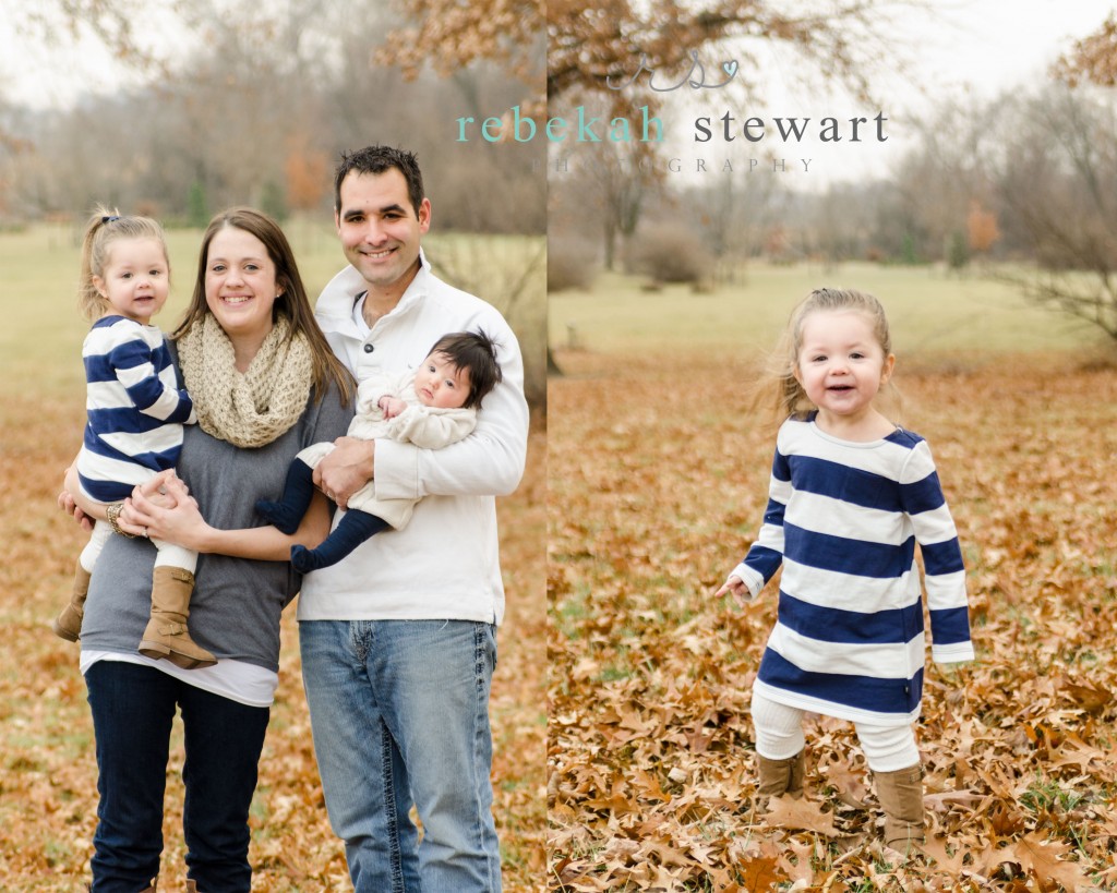 A family of four with two daughters plays in the leaves {Cedar Rapids family photographer}