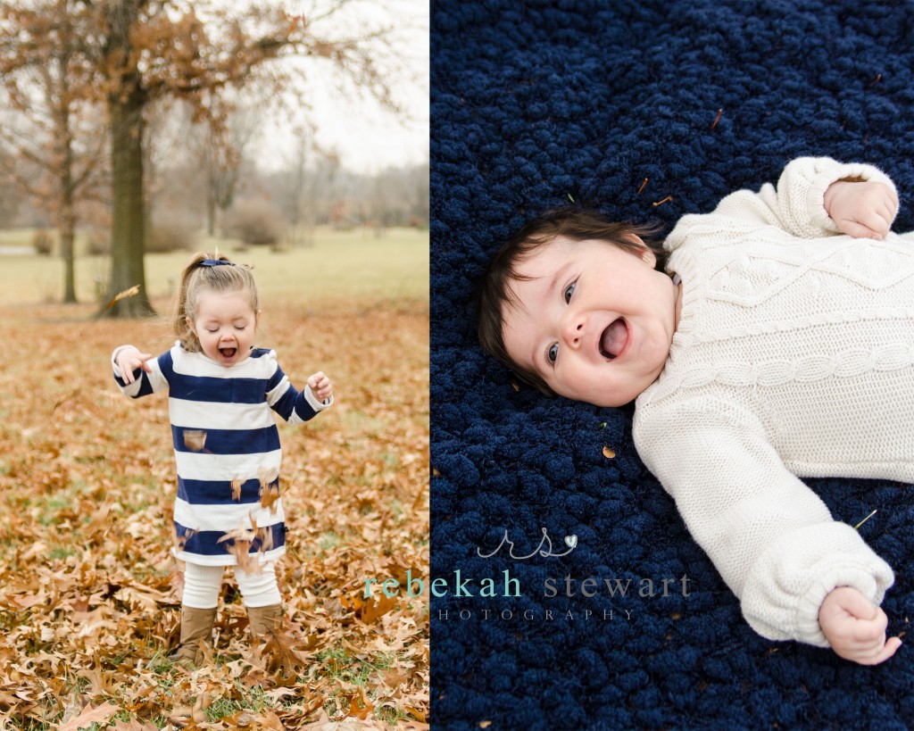 A family of four with two daughters plays in the leaves {Cedar Rapids family photographer}