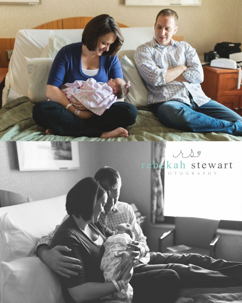 A family cuddles their newborn in Iowa City (Fresh 48 hospital photography}