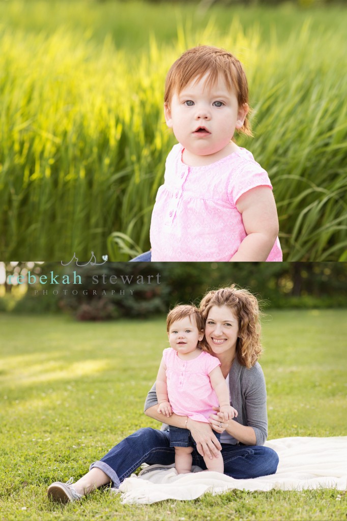 A one year old baby girl plays in Cedar Rapids