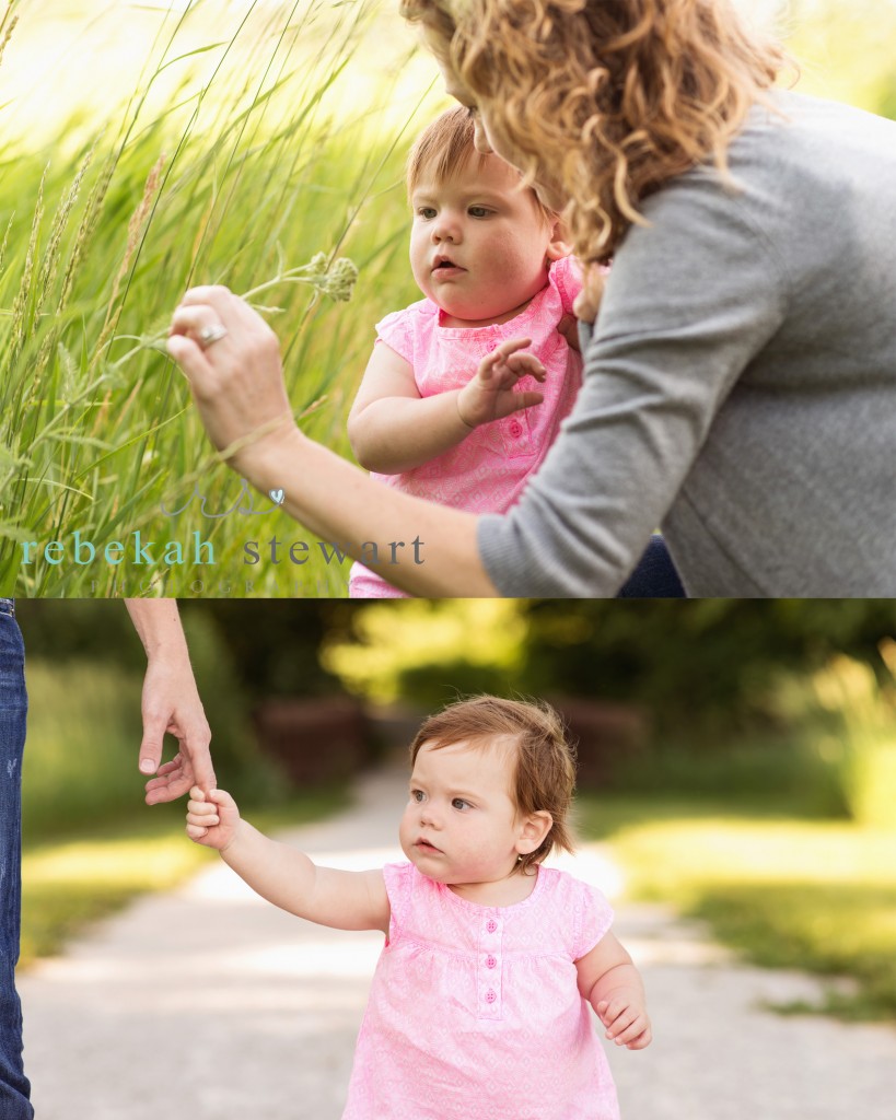 A one year old baby girl plays in Cedar Rapids