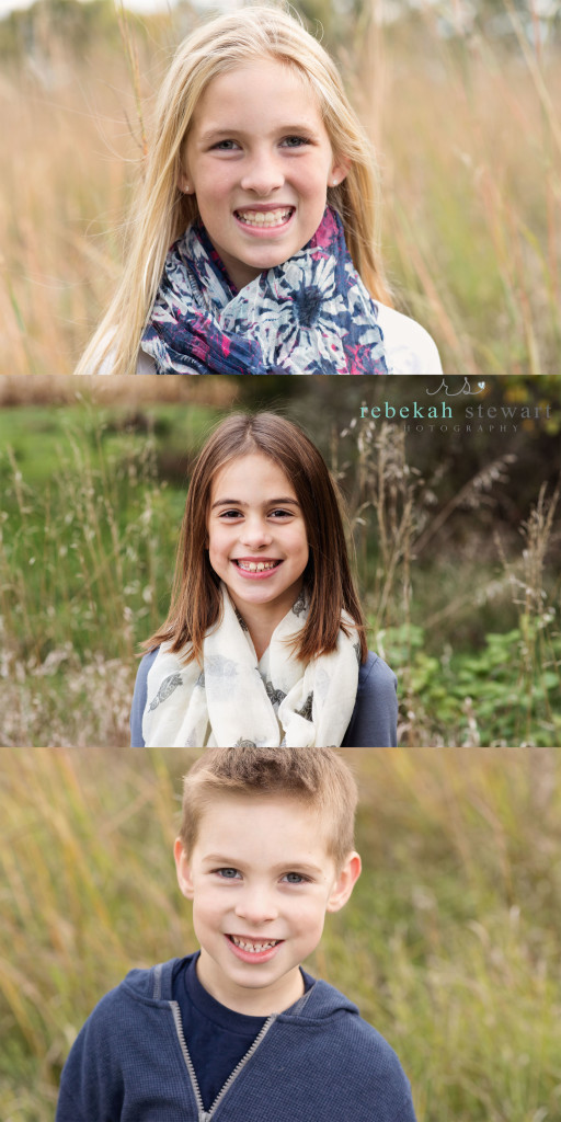 Three children smile during a family photography session in Cedar Rapids