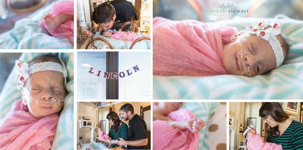 A newborn baby girl rests with her parents in the NICU