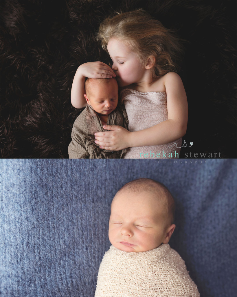 A big sister snuggles her newborn baby brother in Iowa City