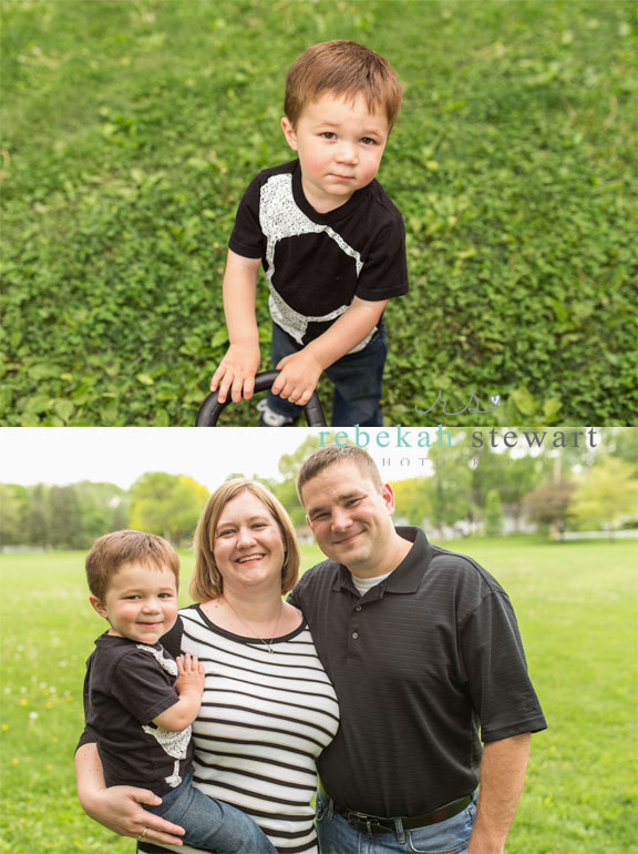 A family of three snuggles their cute toddler boy in Cedar Rapids