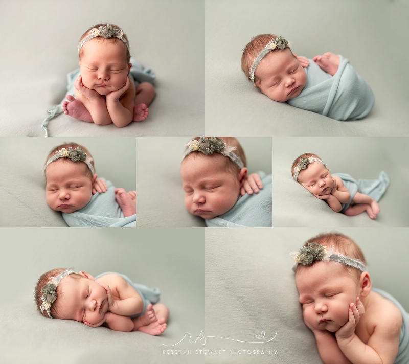 A newborn baby girl is posed during her photography session in Cedar Rapids