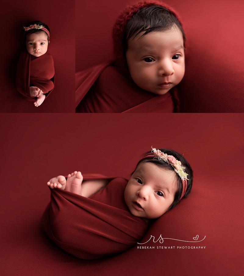 A beautiful brand new girl is awake during her newborn photo session with Rebekah Stewart Photography in Cedar Rapids