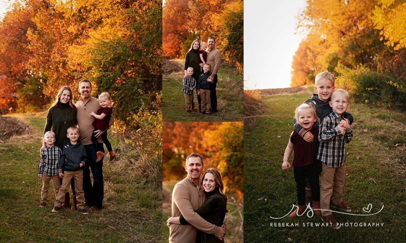 family photographer Cedar Rapids family of five in the fall with bright colorful leaves