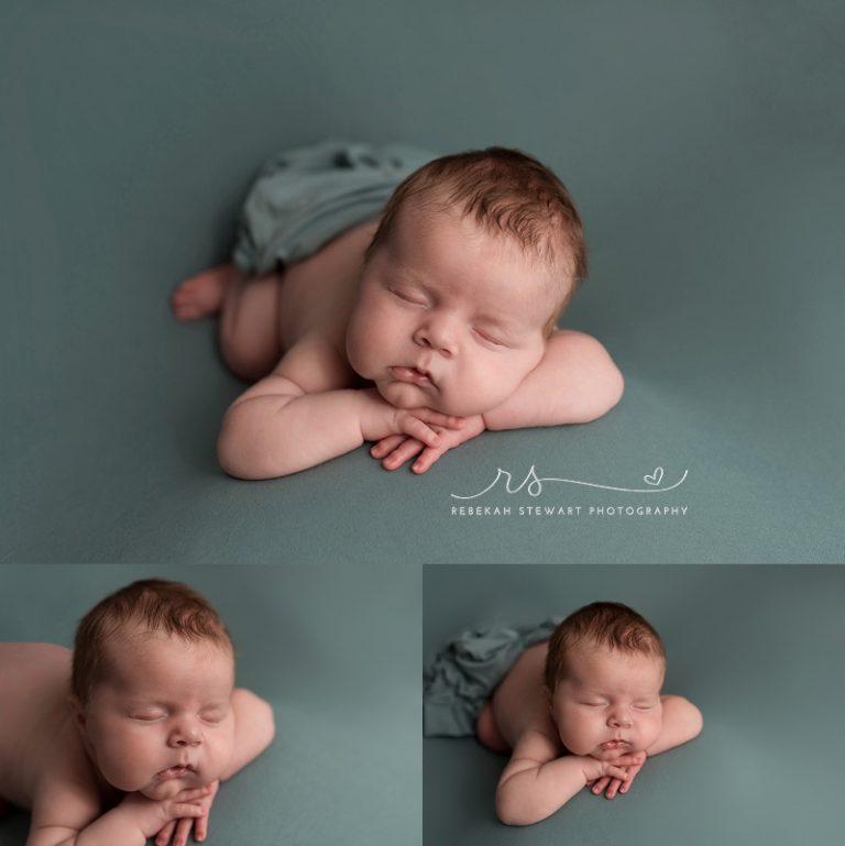 A baby with sweet newborn cheeks sleeps during his baby photos in Cedar Rapids