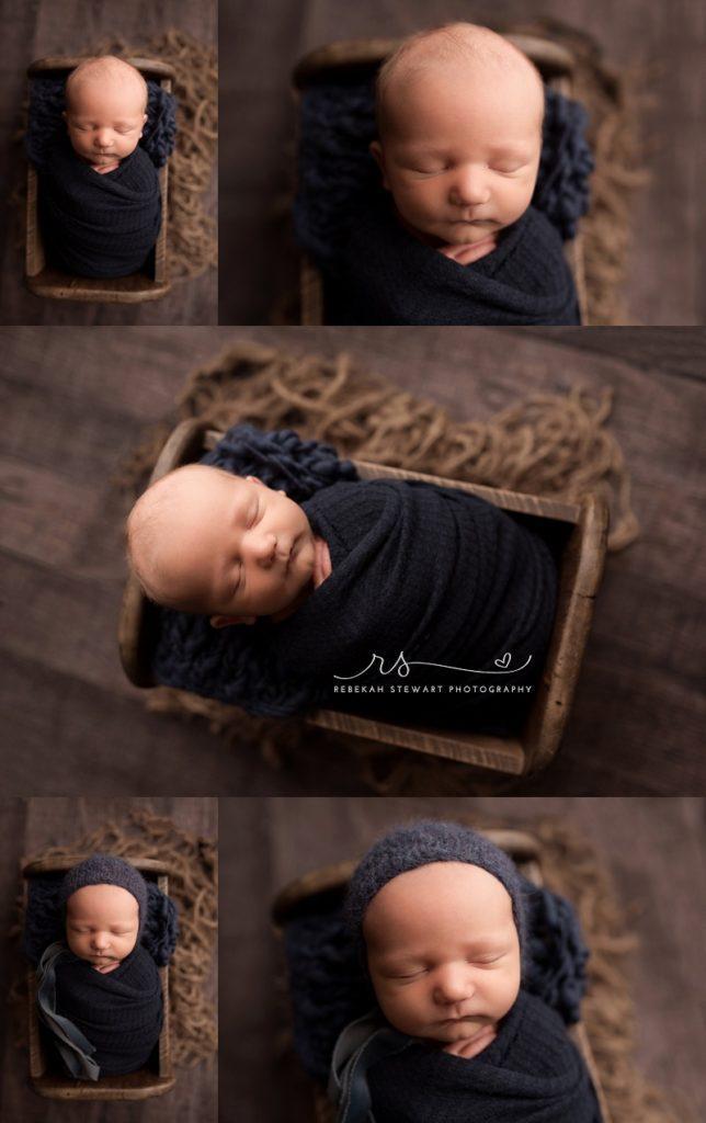 A newborn baby boy sleeps during his photo session in Cedar Rapids