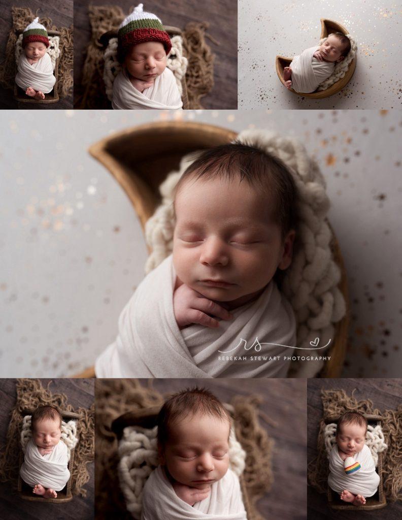 an adorable newborn boy sleeps during his photo session in Cedar Rapids