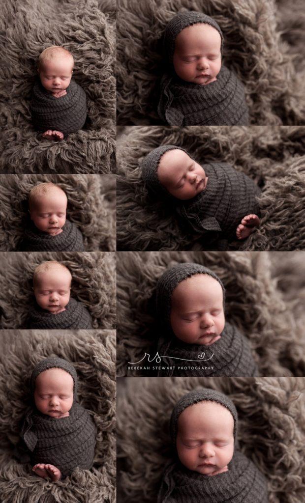 Newborn boy wrapped in gray - Cedar Rapids newborn photographer